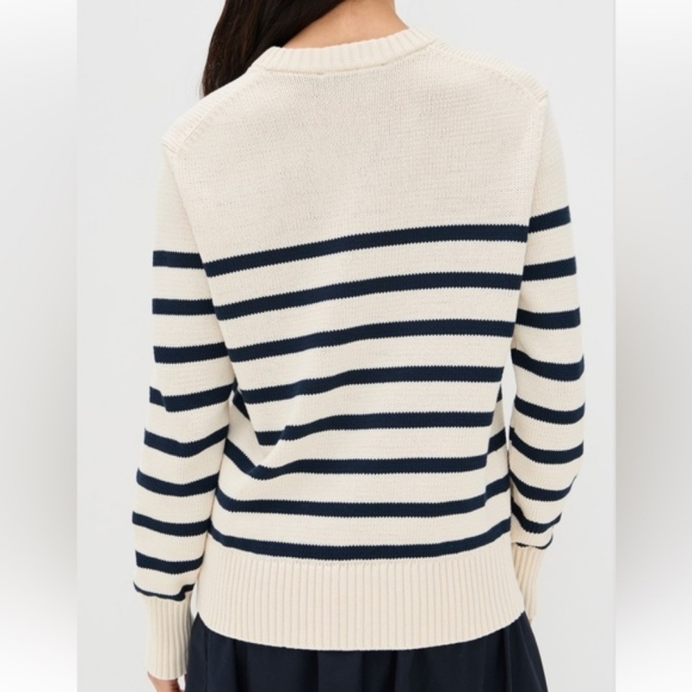 NWOT Jenni Kayne Cotton Kate V-Neck Sweater Ivory Navy Stripe XS-S Oversized - Picture 9 of 10